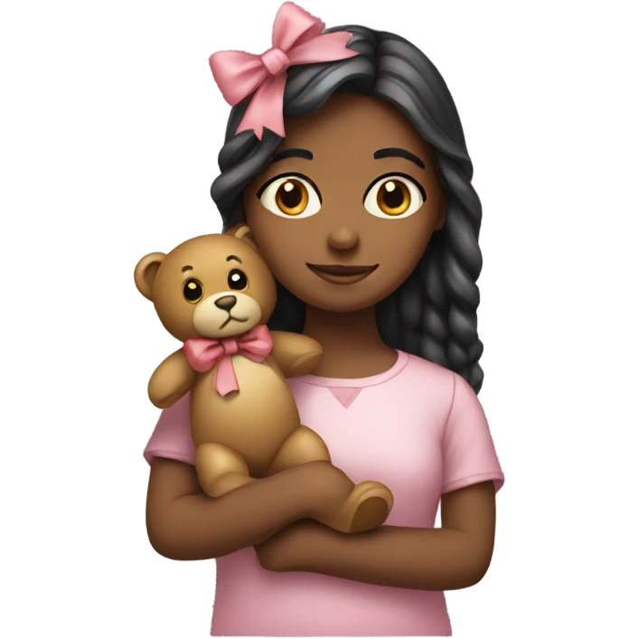 Girl holding teddy that has a bow emoji