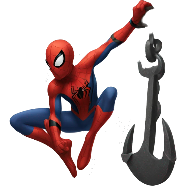 Spider man sitting on a large hook emoji