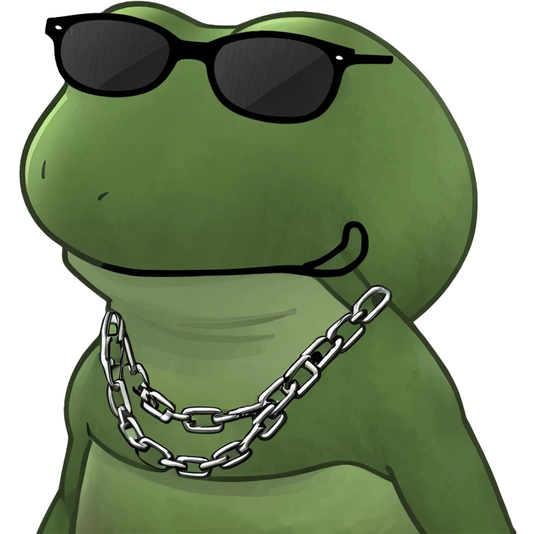 punk frog with sunglasses, chain necklace, urban vibe emoji