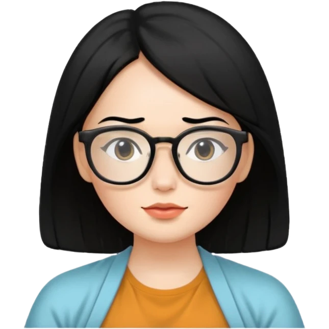 A woman with black hair and big square glasses meditating  emoji