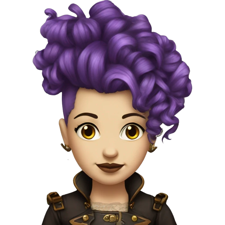 steampunk profile short hair mohawk purple Victorian wavy  on Caucasian girl with small nose round fat face emoji