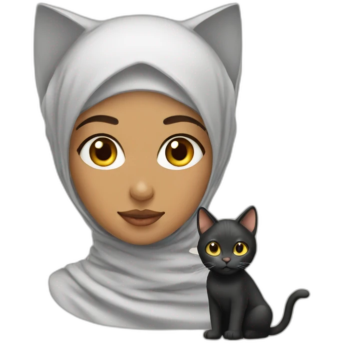 hijabi girl with a cat on head emoji