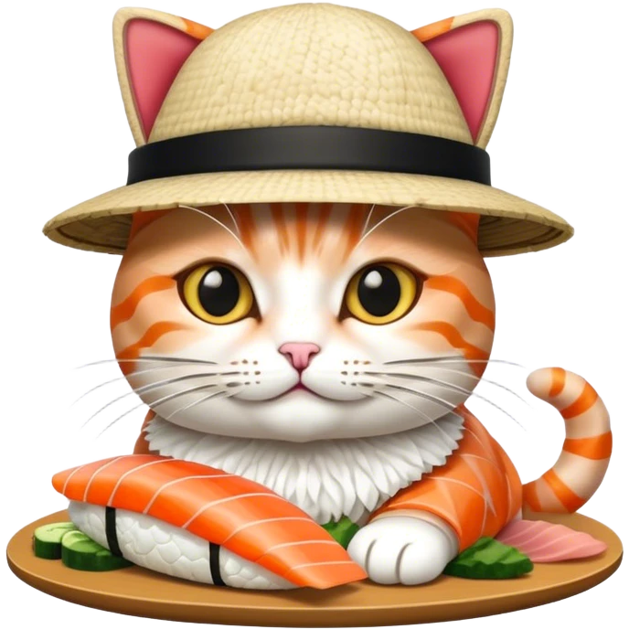cat wearing a hat made out of sushi emoji