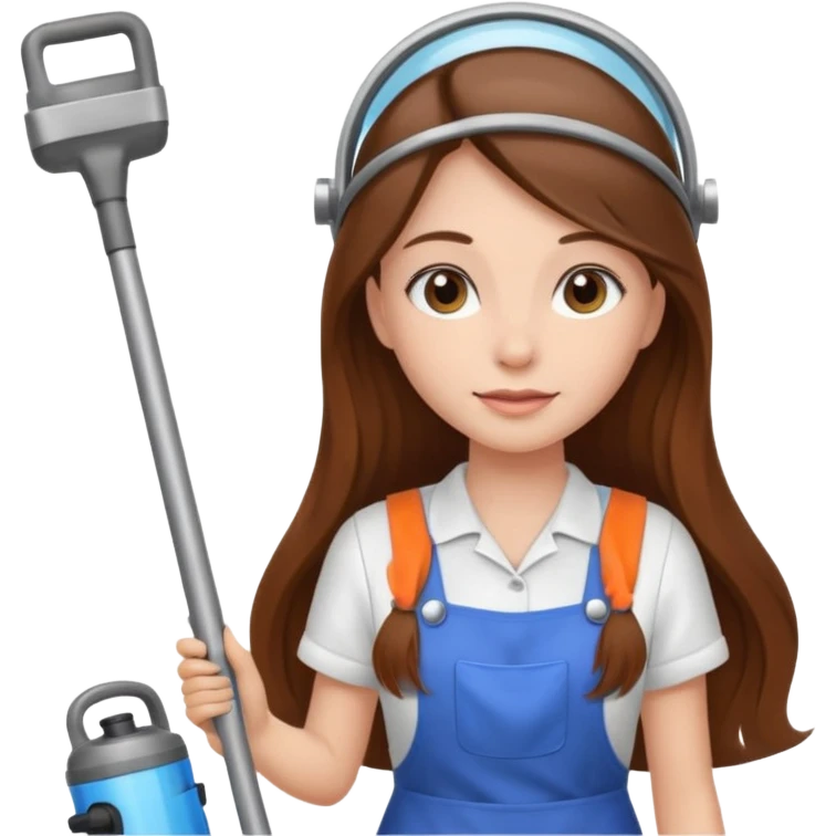 beautiful girl with long brown hair cleaning and vacuuming emoji