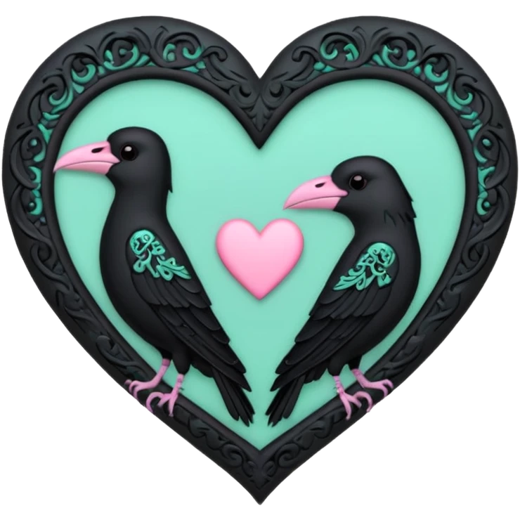 pastel goth heart with mint green crow emoji