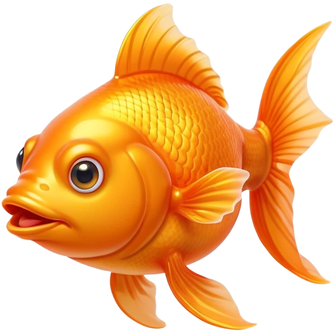 Cinematic Comical Orange Goldfish Portrait Emoji, Head tilted dramatically with an exaggeratedly amused expression, featuring a striking, glossy orange body with lively, fluttering fins, wide, expressive golden eyes filled with playful disbelief, Simplified yet hilariously expressive features, highly detailed, glowing with a slightly sassy glow, high shine, dramatic yet playful, stylized with an air of cheeky mischief, bright and endearing, soft glowing outline, capturing the essence of a spirited and over-the-top goldfish, so meme-worthy it feels like it could side-eye its way into internet fame instantly! emoji