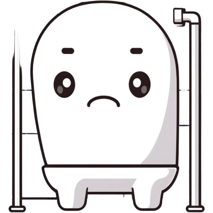sad cartoon character with uncomfortable expression in bathroom emoji
