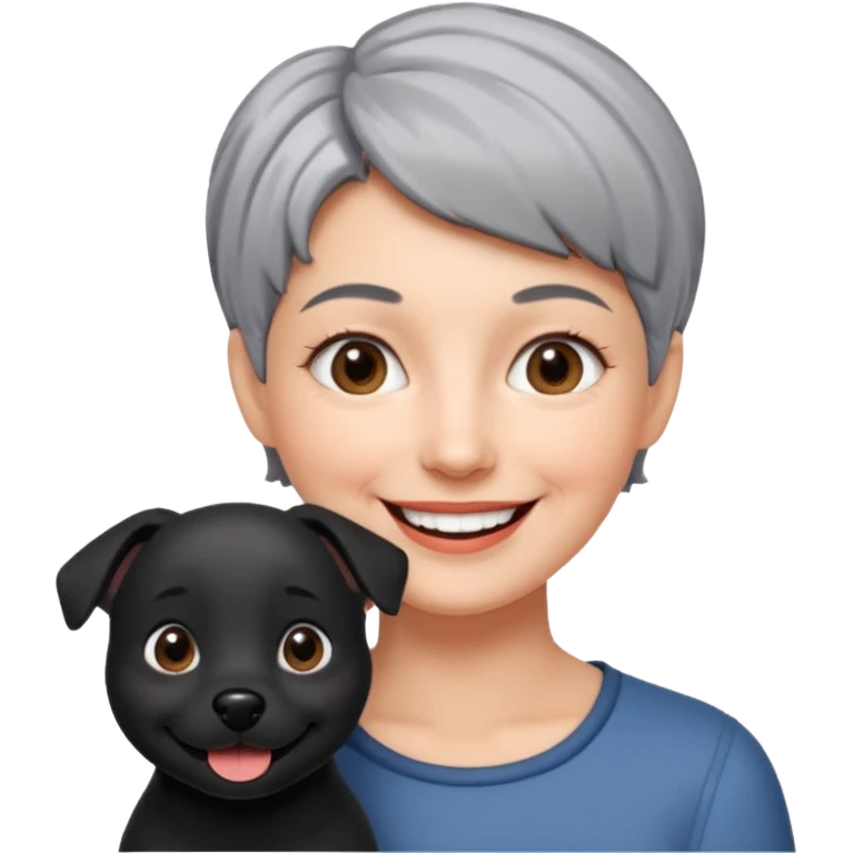 short gray haired woman with black dog emoji