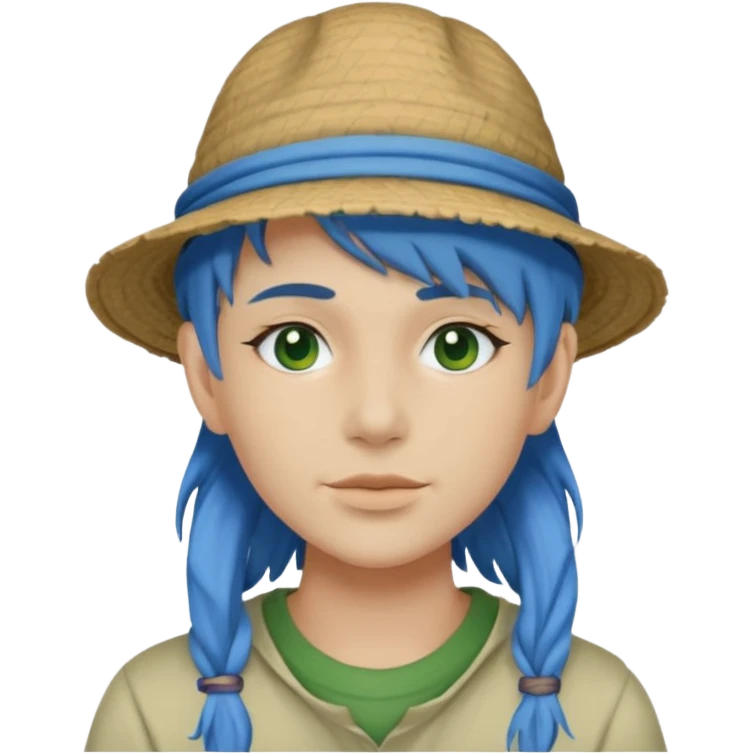 messy green full face clay mask and tourist hat blue hair  emoji