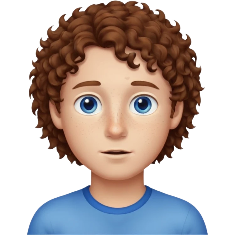 chico con capello crespo marron,piel blanca,ojos azules y pecas emoji