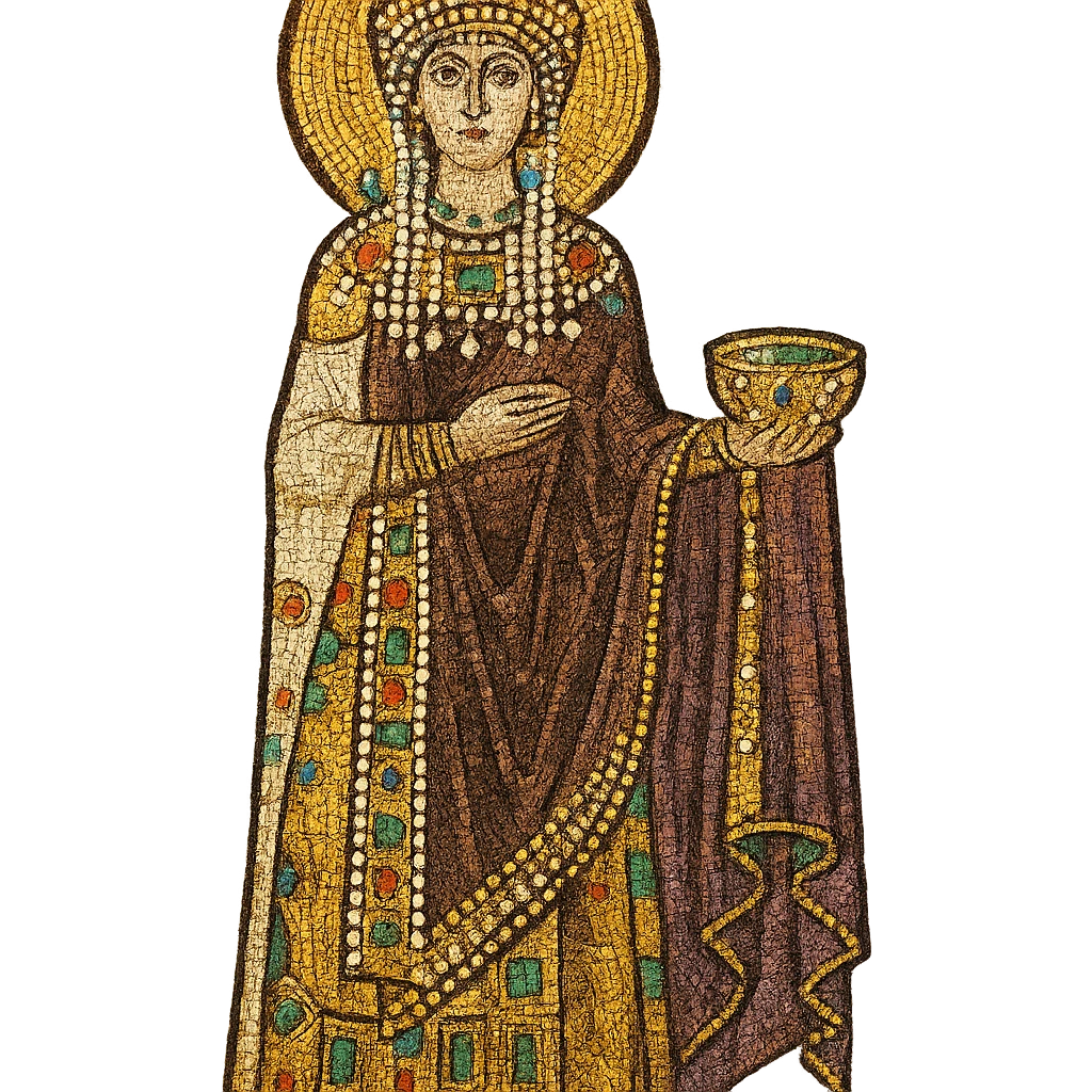 Empress Theodora in Byzantine regalia, mosaic art style, gold and jewel tones emoji