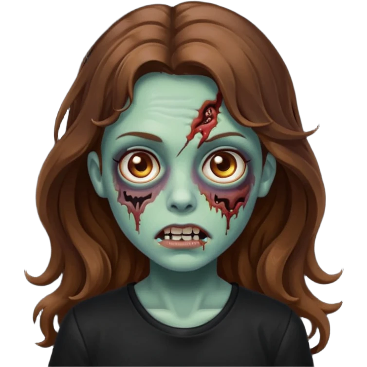 Zombie girl with wavy long brown hair And black shirt emoji emoji