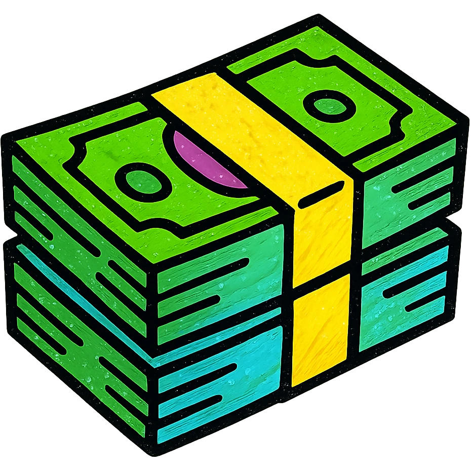 stack of money, professional style, green gold and white color scheme, bold and clear, suitable for digital use emoji