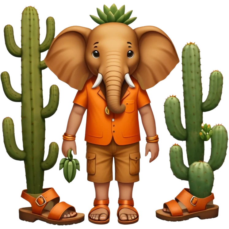 Cary’s body with elephant head and no arms but cactus feet and wearing big brownish orange leather sandals called Lirili Larila emoji