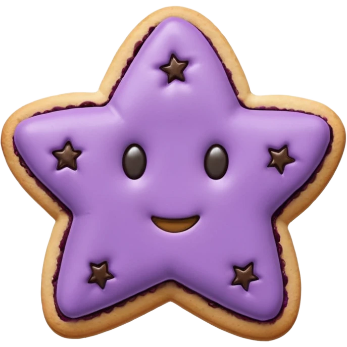 realistic pastel purple cookie with a soft, crumbly texture, fine surface cracks, matte baked finish, star-shaped jam cutout revealing glossy dark berry filling emoji