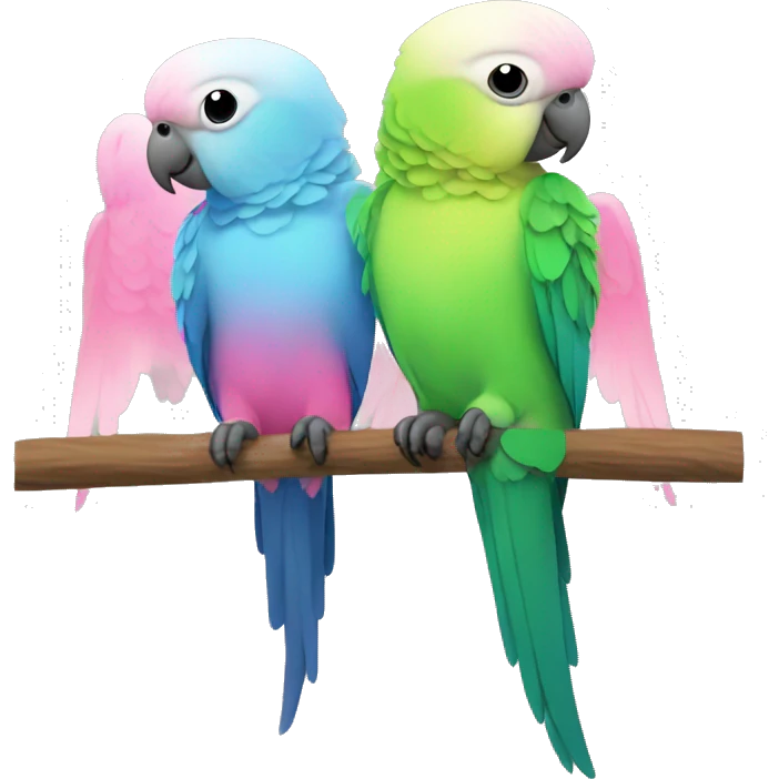 2 parakeets with pink and grey bodies and rainbow wings  emoji