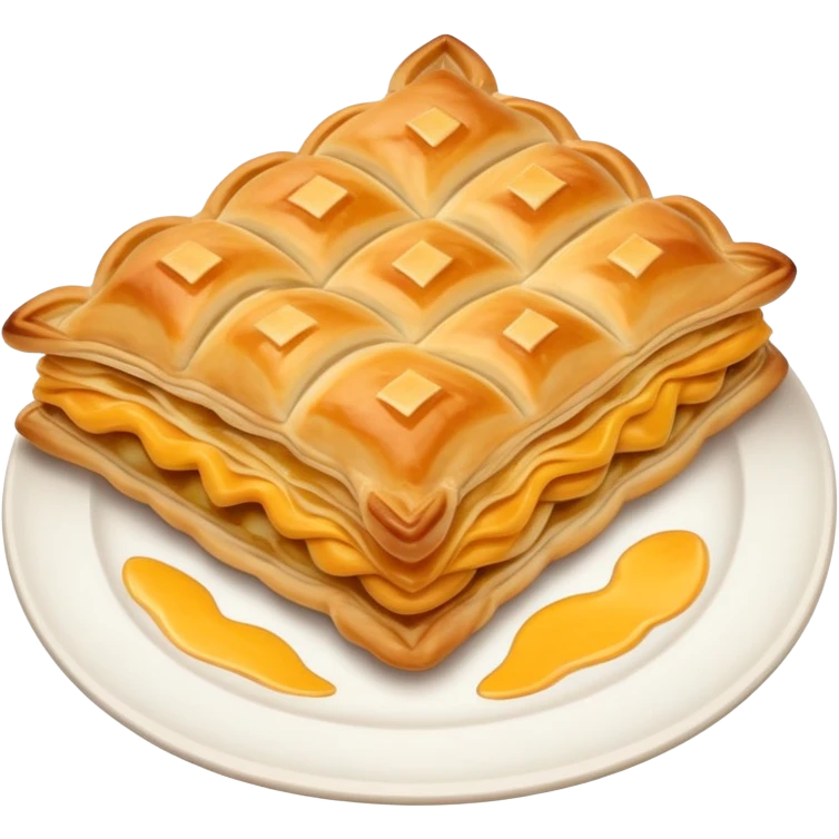 cinematic-realistic-flat burek-sa-sirom-dish-emoji,-showcasing-a-flaky-pastry-filled-with-cheese-rendered-with-crisp-textures-and-appetizing,-warm-lighting. **flat**   emoji