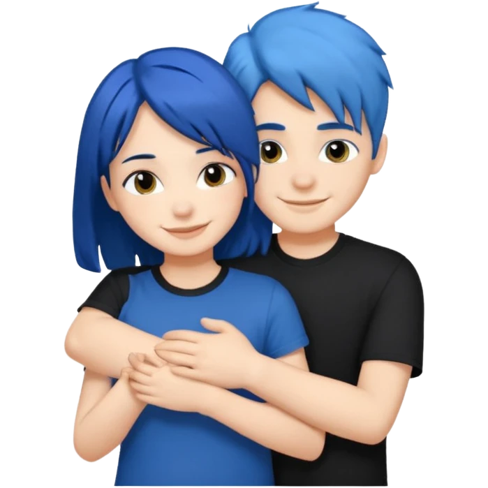 Happy DARK Blue hair girl hugging blue hair boy both wearing black shirts emoji