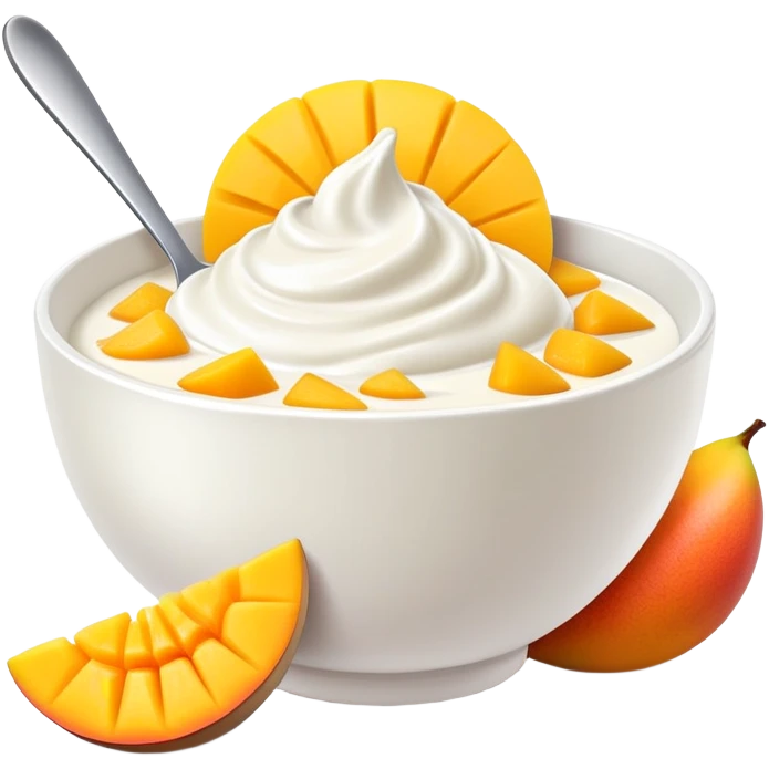 yogurt in a bowl with sliced mango pieces on top emoji