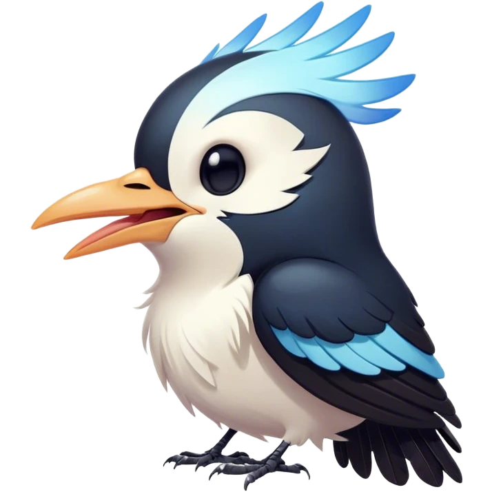 Cinematic Cute Yawning Magpie Portrait Emoji, Head tilted slightly with a dramatic, wide-open yawn, showcasing a sleek, contrasting feathered form with softly drooping wings and sleepy, half-closed eyes, Simplified yet irresistibly adorable features, highly detailed, glowing with a soft, cozy urban glow, high shine, relaxed yet expressive, stylized with a dash of whimsical charm, soft glowing outline, capturing the essence of a drowsy yet affectionate magpie that appears ready to stretch out for a nap! emoji