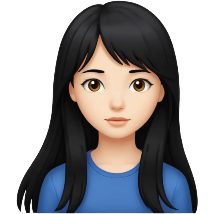 Girl long black hair with side bangs emoji