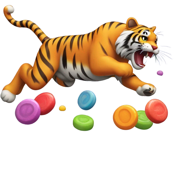Tiger jumping on candy emoji
