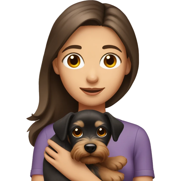 Brunette girl holding a Yorkshire Terrior emoji