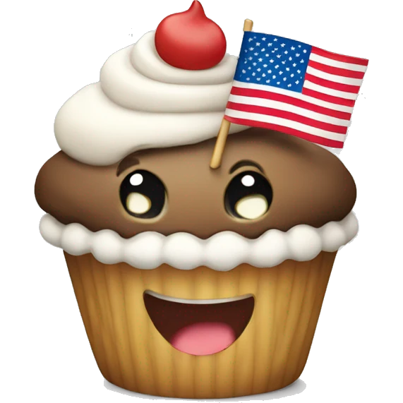 Happy cupcake with an American flag emoji