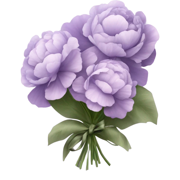 A bouquet of soft lavender pansies and blush pink peonies wrapped in silky violet ribbon emoji