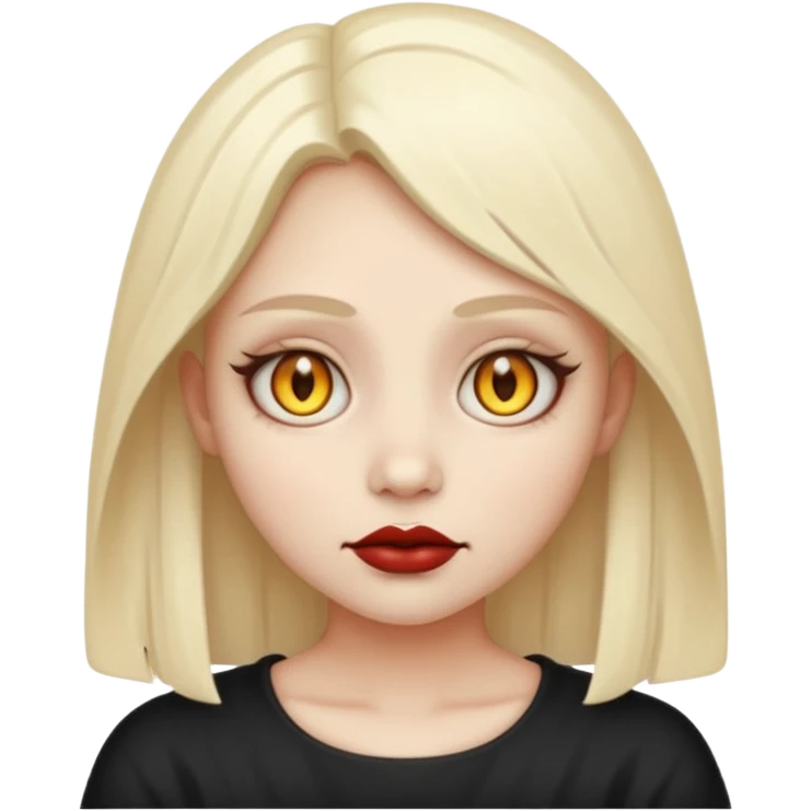 Stylized cult cartoon girl emoji, eerie-cute aesthetic, symmetrical design, subtle spooky vibe, glowing eyes, saying “AMILK”, bold graphic icon emoji