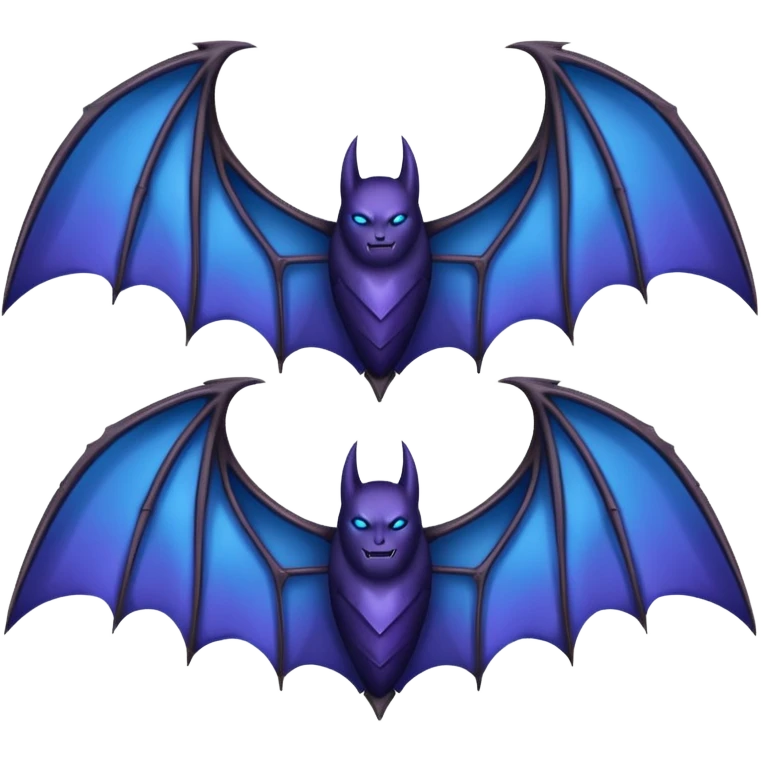 Dark fantasy bat wings, symmetrical, sharp edges, deep black with subtle blue-purple highlights, realistic, high detail, isolated on black background emoji