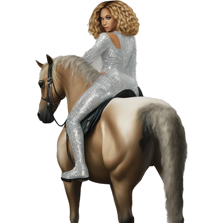 beyonce wearing silver crystal leopard sitting on silver sparkly horse renaissance album cover emoji