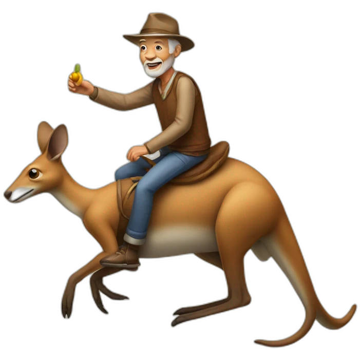 Old man riding on a kangaroo  emoji