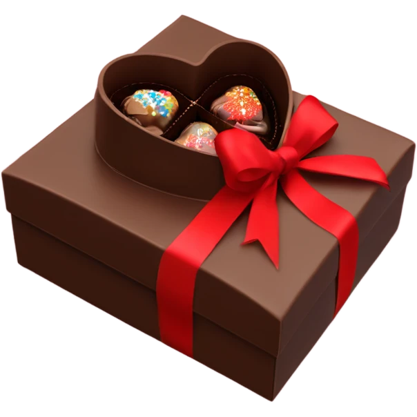 Real photo of heart shaped chocolate gift box with red ribbon  emoji