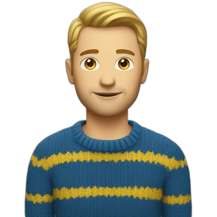 White Man Designer in blue and yellow sweater emoji