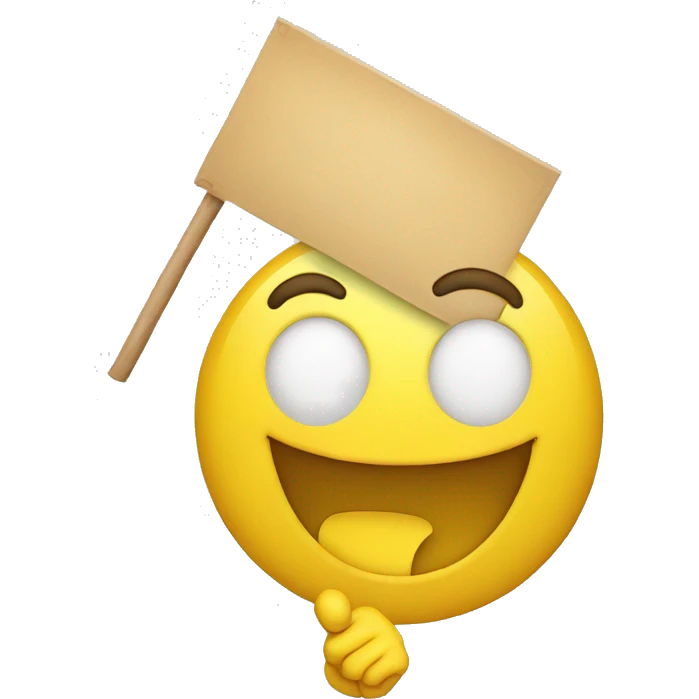laughing yellow face holding sign goal emoji