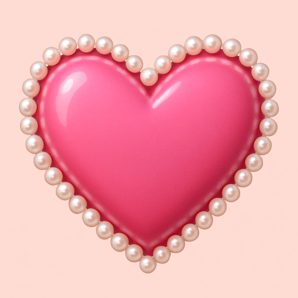 Create a pink heart with pearls in the style of emoji style. The heart should be pink and adorned with pearls, capturing the essence of emoji aesthetics. emoji