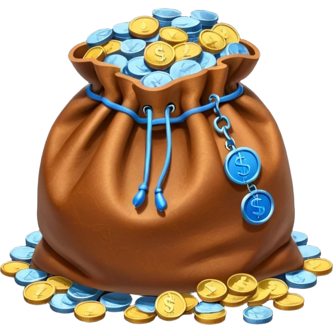 brown money bag of blue coins emoji