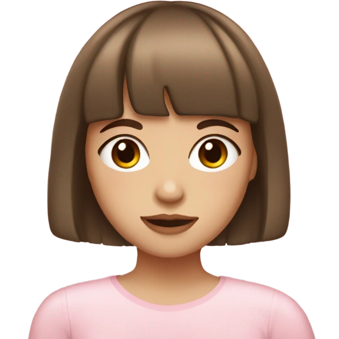 Woman 22 years old, Brown hair with bangs and light Eyes - Girly Pink aesthetic emoji