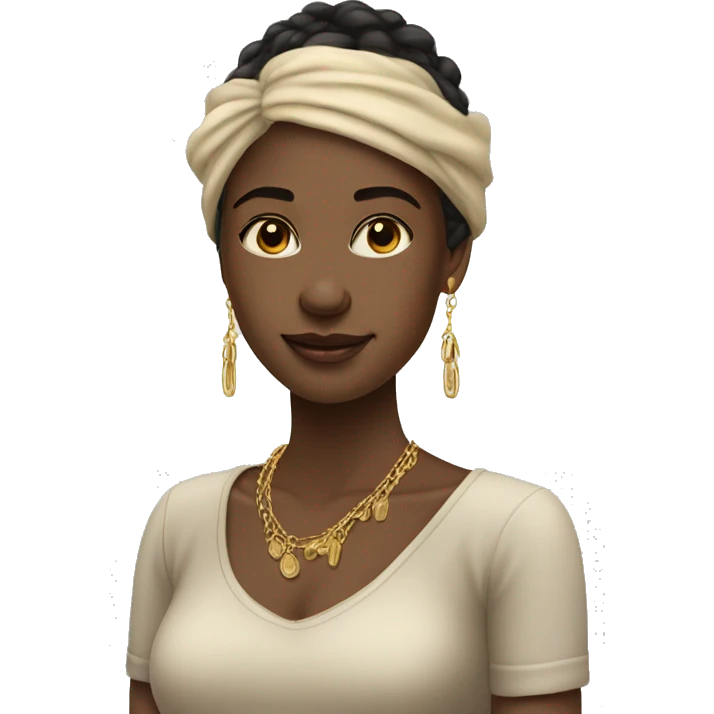 Girl with gold minimal western jewellery, small earrings and one very thin necklace. emoji