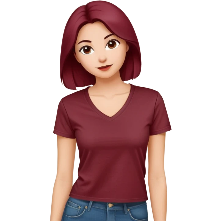 short wine red cotton V-neck t-shirt for women, cropped length, no model, only the clothing item emoji