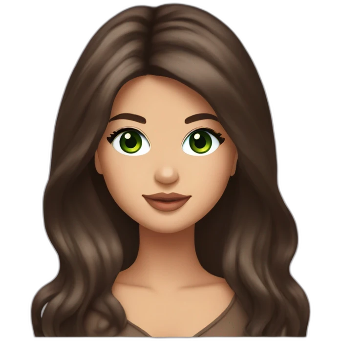Selena Gomez with Green eyes and long chocolaté hair emoji