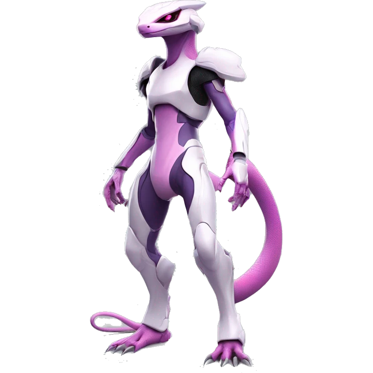 White Anthro-Lizard-Reptile-Raptor-Alien-Genesect-Mewtwo-Fakémon, with pink eyes, with a futuristic visor-helmet, wearing a techwear-suit, Full Body emoji