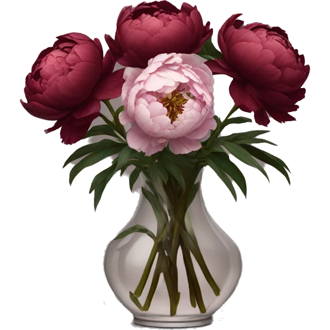 Clear vase dark red peonies  emoji