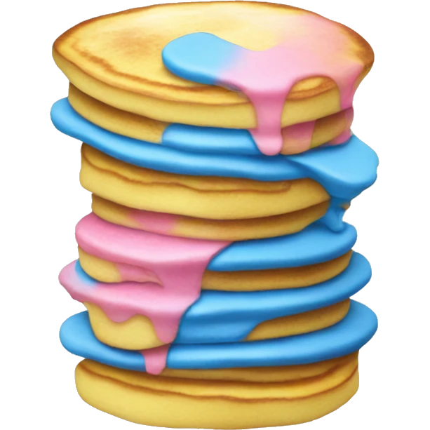 Pan cakes in blue, yellow, and pink stack   emoji