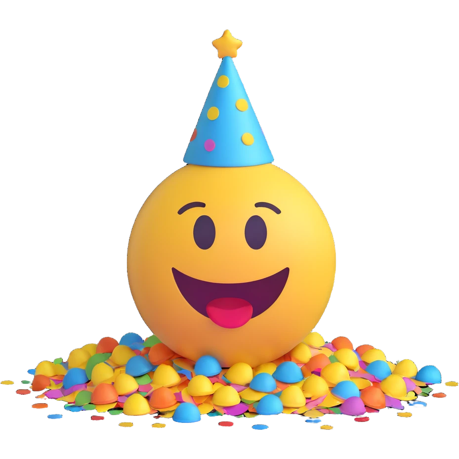 cheerful emoji celebrating Friday with party elements and confetti, fun vibe emoji
