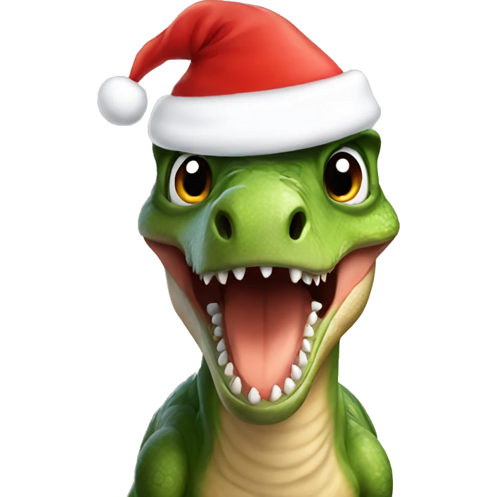 Dinosaur wearing a Santa hat emoji