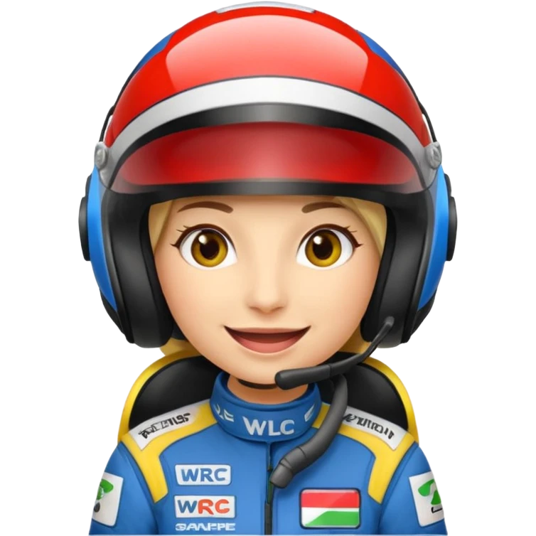 Je souhaiterai un emoji d'une femme, pilote de rallye WRC qui porte un casque et une combinaison aux couleurs de la marque LU emoji