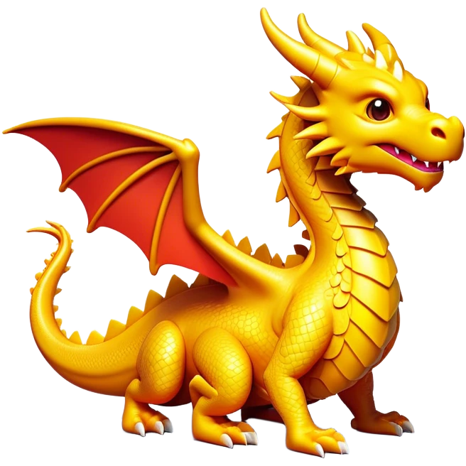 Clash of Clans aesthetic: Cinematic Playful Dragon Emoji, rendered in a 3D vector-style similar to standard emojis with minimal shading and bold, simplified shapes. A compact, isometric dragon with majestic wings and intricately scaled details, softly glowing with a legendary, mythical charm. Simplified yet unmistakably iconic, highly detailed and consistent, glowing with a soft radiant brilliance and high shine. Stylized with a touch of fantastical might and a soft glowing outline, capturing the essence of a mighty dragon with a friendly, playful demeanor! emoji