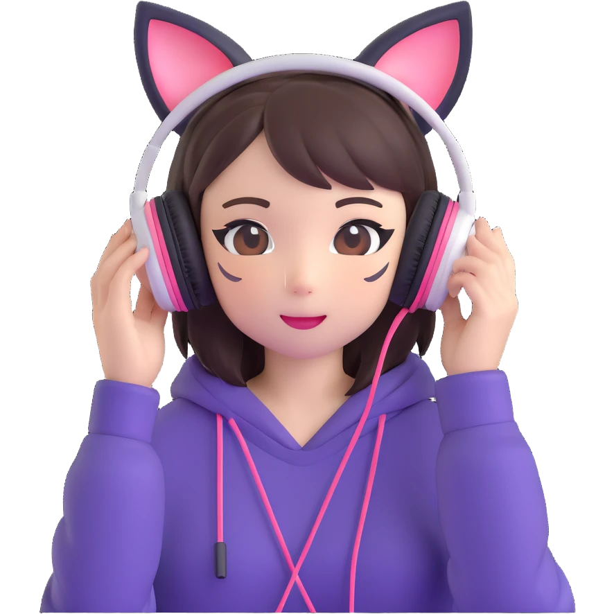 Adorable Japanese girl with kawaii cat ear gaming headphones emoji